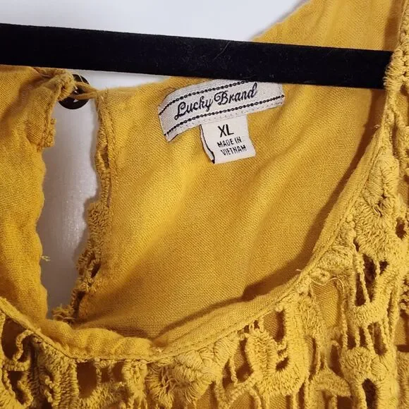 Lucky Brand Women's Crochet Lace Boho Mustard Yellow Sleeveless Tank Top Size XL - Picture 6 of 8